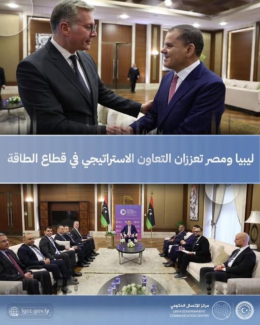 رئيس الوزراء عبدالحميد الدبيبة يستقبل وزير البترول المصري كريم بدوي لبحث التعاون في قطاع النفط والغاز